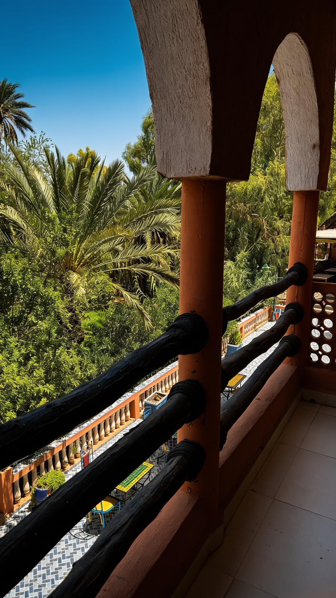 Balcon à arcades dominant la palmeraie