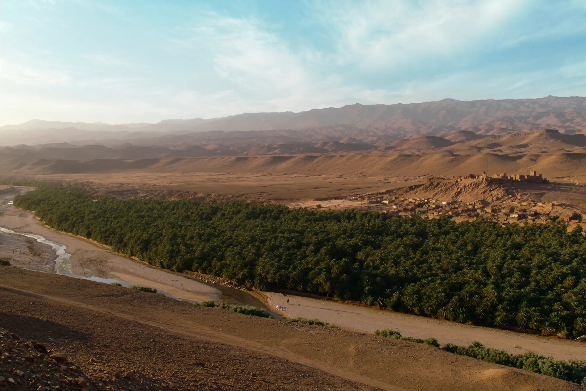 Les palmeraies de la vallée du Drâa entre les montagnes désertiques